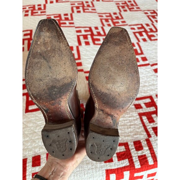Vintage Frye Cowboy Boots Women's 8.5M (please read), brown, with red and white - Picture 8 of 10